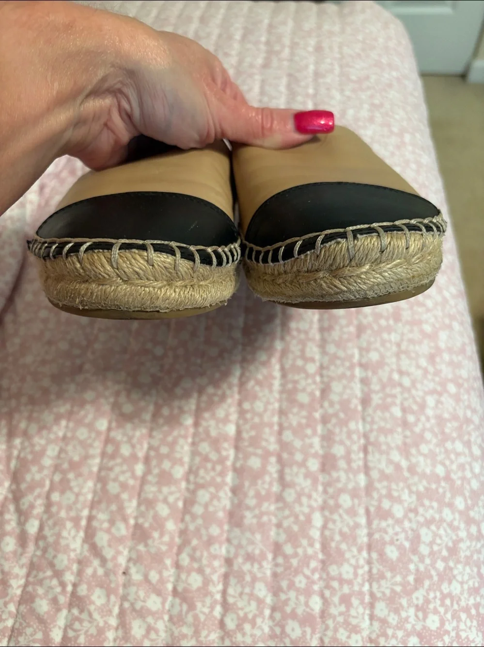 Sam Edelman Tan and Black Leather Espadrille Slip-Ons